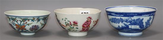 Three Chinese porcelain bowls largest diameter 13.5cm